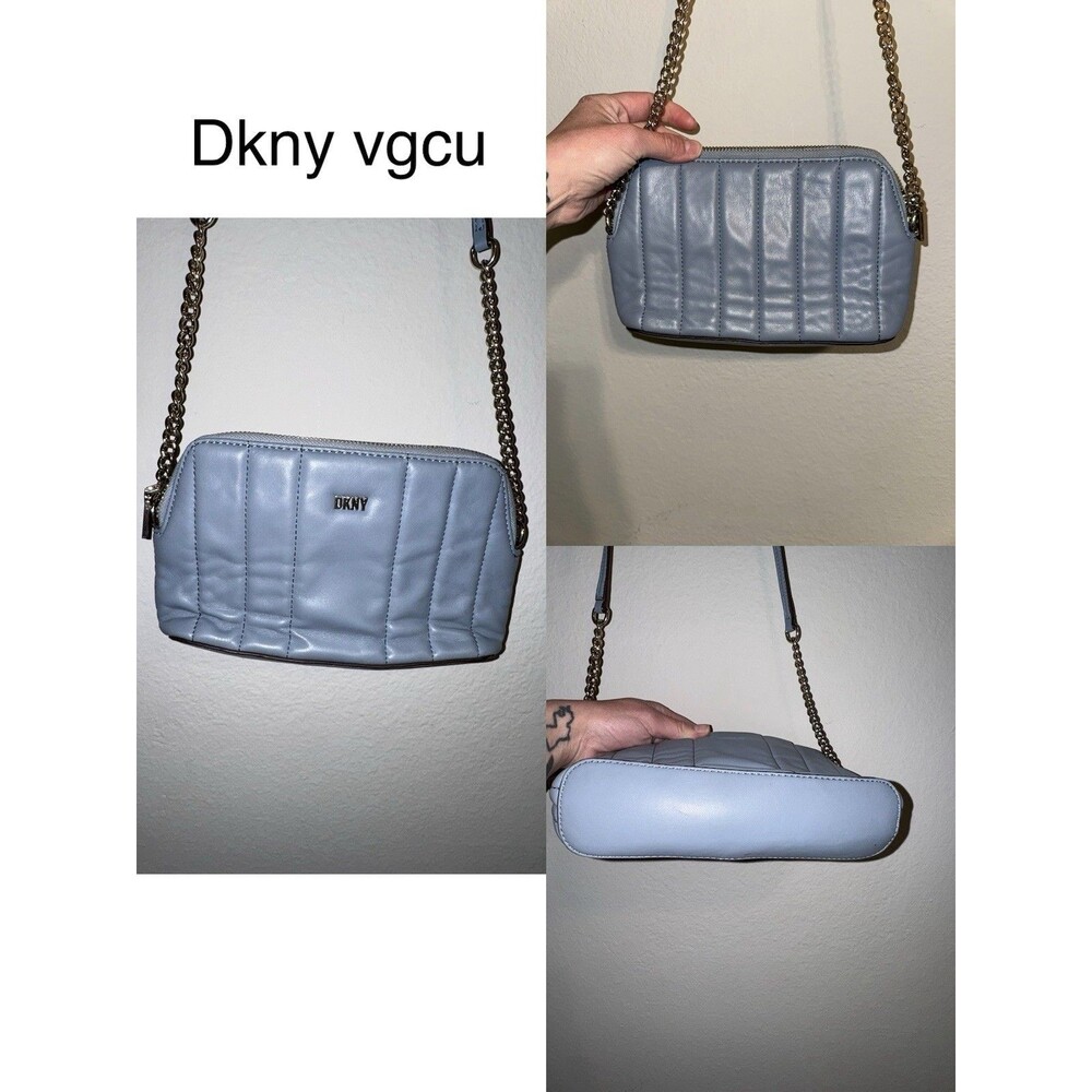 DKNY Light Blue Quilted Crossbody Shoulder Bag Gold Chain Strap VGUC